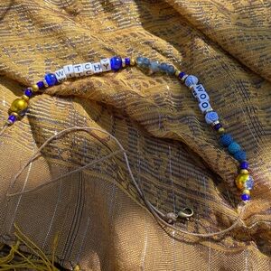 Handmade Blue & Gold WITCHY WOO Wrap Bracelet w New & Upcycled Beads